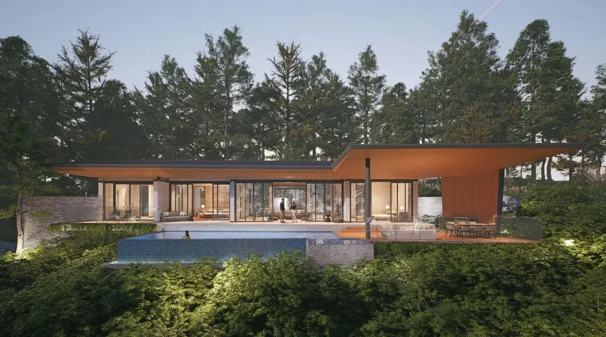 Render villa Banyan Tree dengan infinity pool di Summarecon Bogor