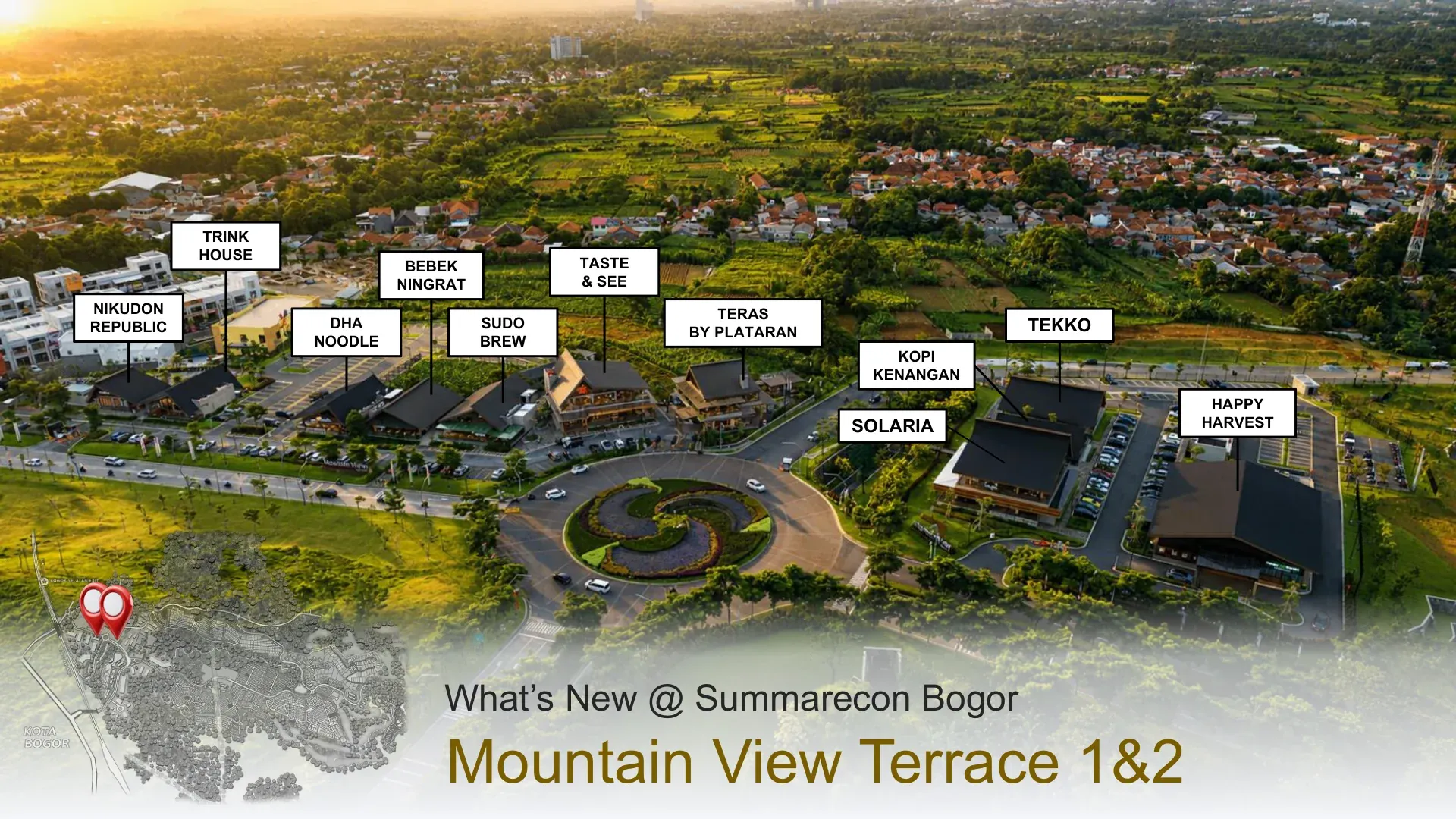 Peta tenant Mountain View Terrace 1 dan 2 Summarecon Bogor — Teras by Plataran, Kopi Kenangan, Solaria, Tekko, dan tenant kuliner lainnya sudah beroperasi